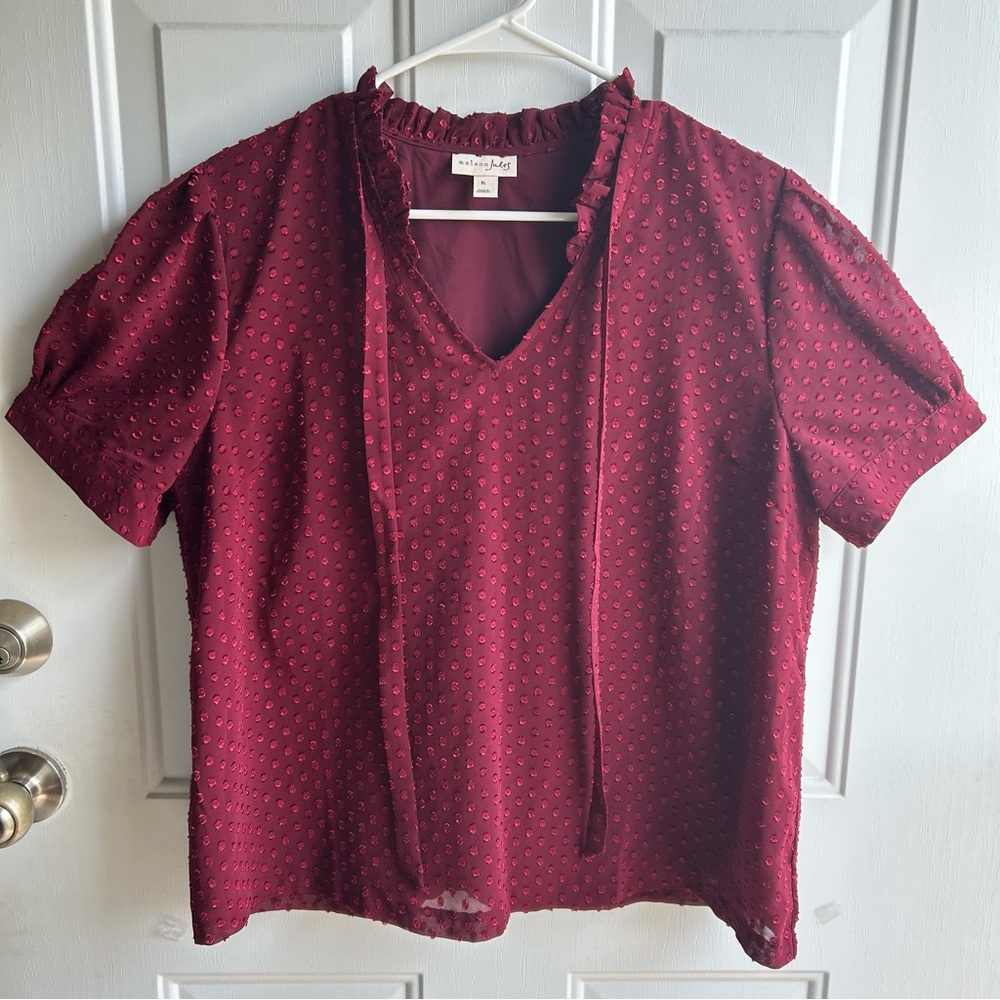 Maison Jules Short Sleeve Lined Blouse Shirt Top Women’s Size XL Wine Color